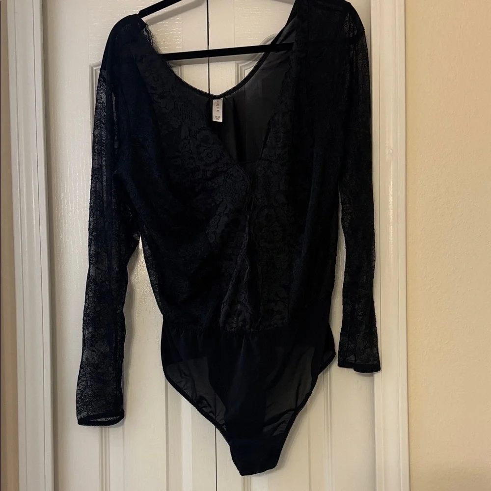 Cacique Sexy Women's Black Lace Long-Sleeve Bodysuit